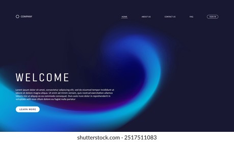 Abstract wave futuristic design of landing page. retro gradient mesh website design