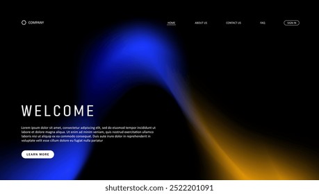 Projeto futurista de onda abstrata da landing page. design de site de malha de gradiente retro