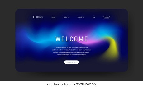 Abstract wave futuristic design of landing page. retro gradient mesh website design