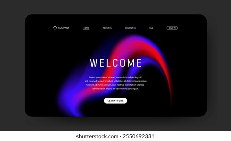 Abstract wave futuristic design of landing page. retro gradient mesh website design