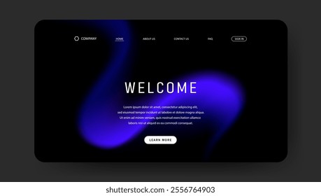 Abstract wave futuristic design of landing page. retro gradient mesh dark concept website design