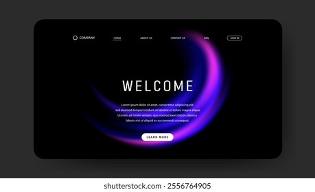 Abstract wave futuristic design of landing page. retro gradient mesh dark concept website design