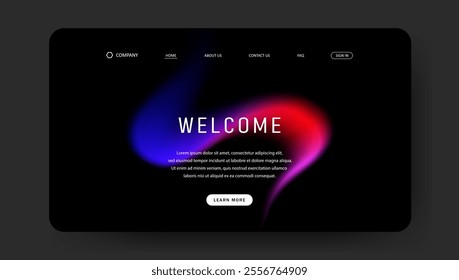 Abstract wave futuristic design of landing page. retro gradient mesh dark concept website design