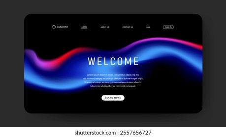 Abstract wave futuristic design of landing page. retro gradient mesh website design