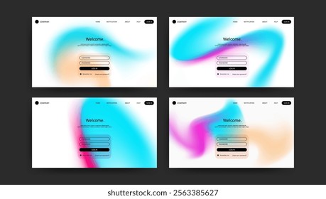 Abstract wave futuristic design of landing page. retro gradient mesh website design	