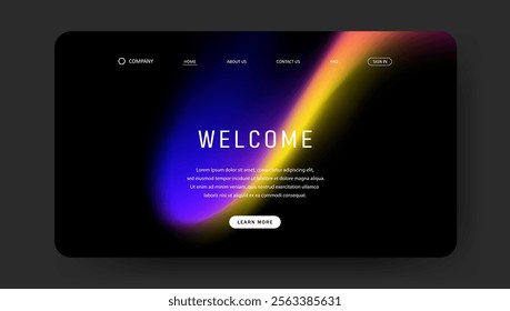 Abstract wave futuristic design of landing page. retro gradient mesh website design	