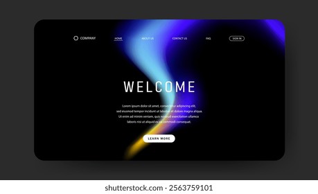 Abstract wave futuristic design of landing page. retro gradient mesh website design