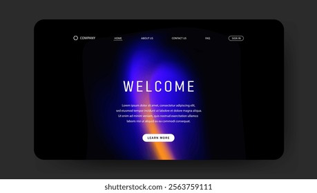 Abstract wave futuristic design of landing page. retro gradient mesh website design