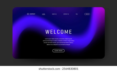 Abstract wave futuristic design of landing page. trendy gradient mesh website design