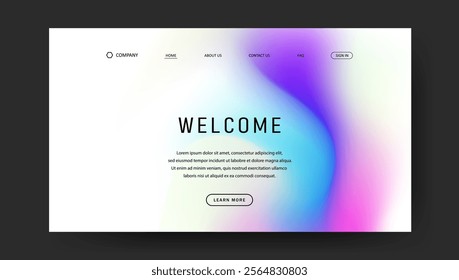 Abstract wave futuristic design of landing page. trendy gradient mesh website design