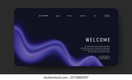 Abstract wave futuristic design of landing page. retro gradient mesh website design	