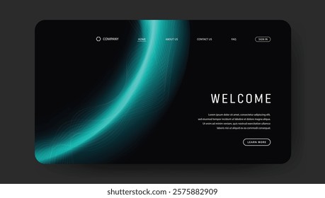 Abstract wave futuristic design of landing page. retro gradient mesh website design	