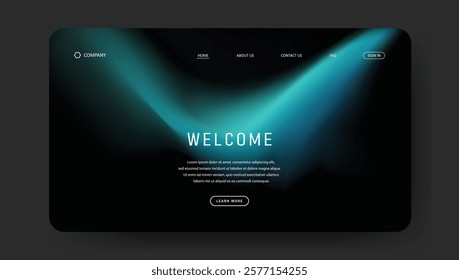 Abstract wave futuristic design of landing page. retro fluid gradient dark concept website design	