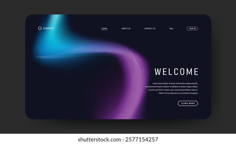 Abstract wave futuristic design of landing page. retro fluid gradient dark concept website design	