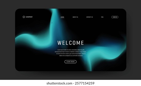 Abstract wave futuristic design of landing page. retro fluid gradient dark concept website design	