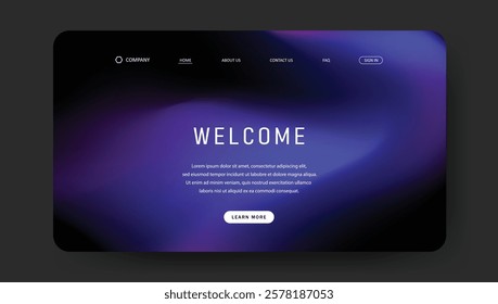 Abstract wave futuristic design of landing page. fluid gradient dark concept website design	