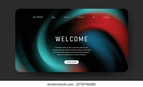 Abstract wave futuristic design of landing page. fluid gradient dark concept website design