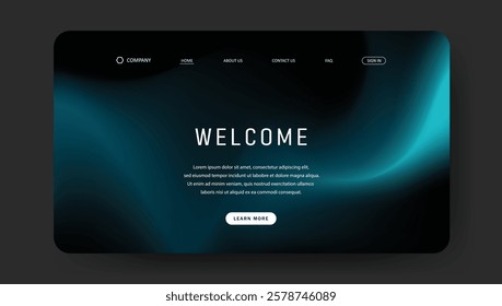 Abstract wave futuristic design of landing page. fluid gradient dark concept website design