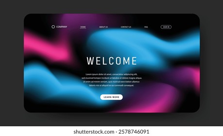 Abstract wave futuristic design of landing page. fluid gradient dark concept website design