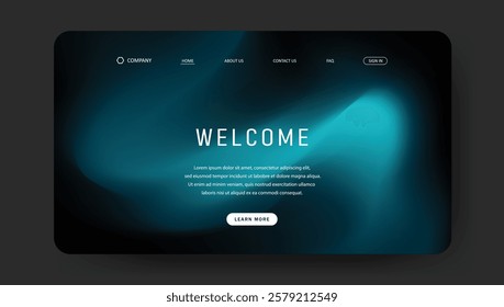 Abstract wave futuristic design of landing page. fluid gradient dark concept website design	