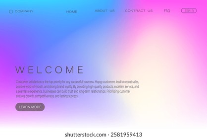 Abstract wave futuristic design of landing page. Soft gradient mesh website design of multicolor transition. Vector illustration