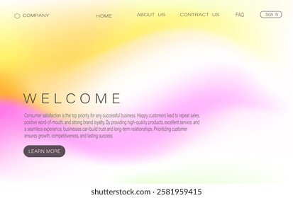 Abstract wave futuristic design of landing page. Soft gradient mesh website design of multicolor transition. Vector illustration