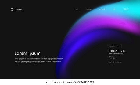 Abstract wave futuristic design of landing page. retro gradient mesh dark concept website design