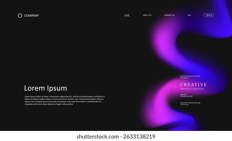 Projeto futurista de onda abstrata da landing page. design de site de malha de gradiente retro