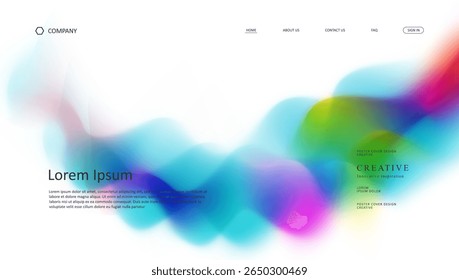 Abstract wave futuristic design of landing page. retro gradient mesh website design	