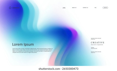 Abstract wave futuristic design of landing page. retro gradient mesh website design	