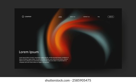 Abstract wave futuristic retro design of landing page. fluid gradient dark concept website design