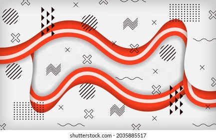 Resumen de la onda geométrica memphis fondo con color rojo y blanco. Moderna plantilla de diseño minimalista. Se puede usar para banner, afiche, tarjeta o volante.
