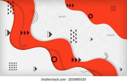 Abstract wave geometric memphis background with red and white color. Modern minimal trendy design template. Can use for banner, poster, card, or flyer.