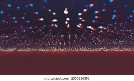 Abstract wave of glowing dots. Dynamic wave of bright particles. Futuristic background for presentation design. 3d vector illustration.