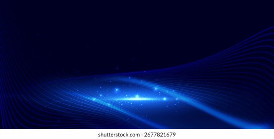 Abstract wave glowing lines on dark blue background. Technology communication data concept. Vector illustration