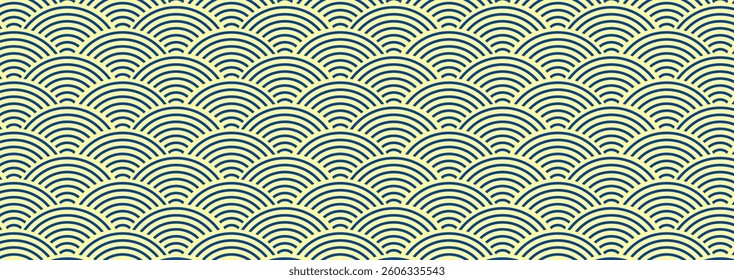 Abstract wave graphic. Japanese green wave seamless pattern background. Decorative wallpaper. Oriental pattern design vector. Geometric and ornamental design.	