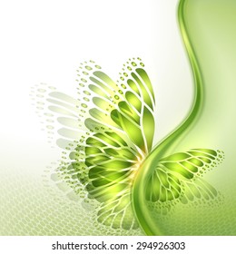 Abstract wave green background with butterfly wings