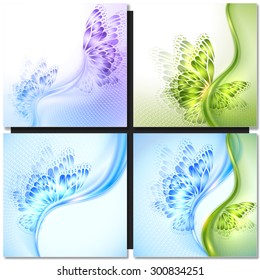 Abstract wave green blue background with butterfly wings