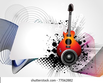 abstract wave grunge background with vinyl, guitar, vector illustration