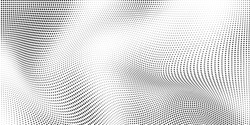 Abstract Wave Halftone Black And White. Monochrome Texture For Printing On Badges, Posters, And Business Cards. Vintage Pattern Of Dots Randomly Arranged
