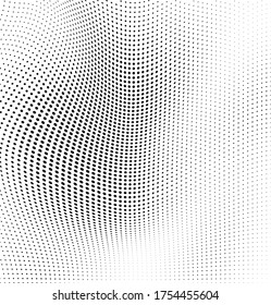 Abstract wave halftone black and white. Monochrome texture for printing on badges, posters, and business cards. Vintage pattern of dots randomly arranged