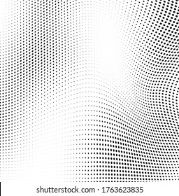 Abstract wave halftone black and white. Monochrome texture for printing on badges, posters, and business cards. Vintage pattern of dots randomly arranged