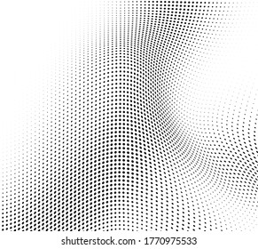 Abstract wave halftone black and white. Monochrome texture for printing on badges, posters, and business cards. Vintage pattern of dots randomly arranged
