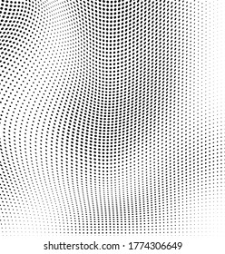 Abstract wave halftone black and white. Monochrome texture for printing on badges, posters, and business cards. Vintage pattern of dots randomly arranged