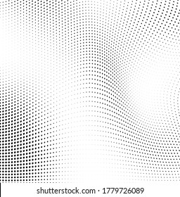 Abstract wave halftone black and white. Monochrome texture for printing on badges, posters, and business cards. Vintage pattern of dots randomly arranged
