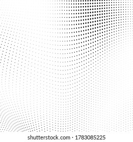 Abstract wave halftone black and white. Monochrome texture for printing on badges, posters, and business cards. Vintage pattern of dots randomly arranged