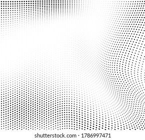 Abstract wave halftone black and white. Monochrome texture for printing on badges, posters, and business cards. Vintage pattern of dots randomly arranged