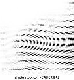 Abstract wave halftone black and white. Monochrome texture for printing on badges, posters, and business cards. Vintage pattern of dots randomly arranged