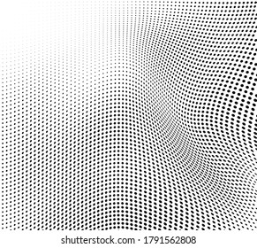 Abstract wave halftone black and white. Monochrome texture for printing on badges, posters, and business cards. Vintage pattern of dots randomly arranged