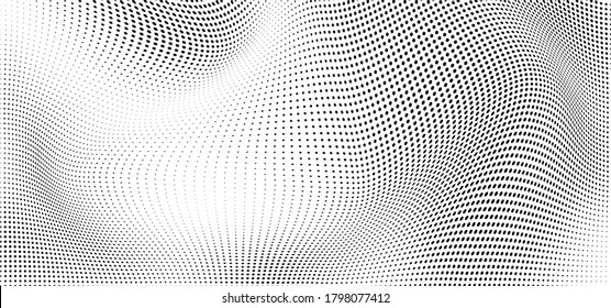 El tono medio de la ola abstracta es blanco y negro. Textura monocroma para imprimir en insignias, carteles y tarjetas de visita. Patrón vintage de puntos dispuestos al azar
